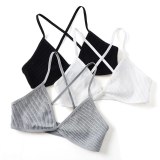 Sexy Cotton Women Bra Ribbed Femme Underwear Wireless Crisscross Back V Neck Bras Comfort Lady's Cotton Bralette