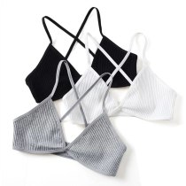 Sexy Cotton Women Bra Ribbed Femme Underwear Wireless Crisscross Back V Neck Bras Comfort Lady's Cotton Bralette