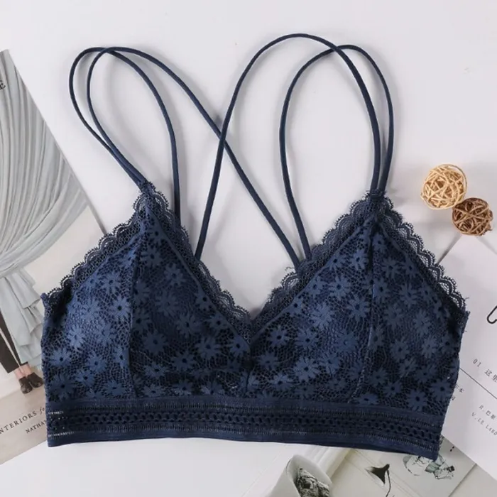 French women's lace sexy lace bra seamless deep V lace thin wireless bra triangle cup underwear sexy female underwear soft bra