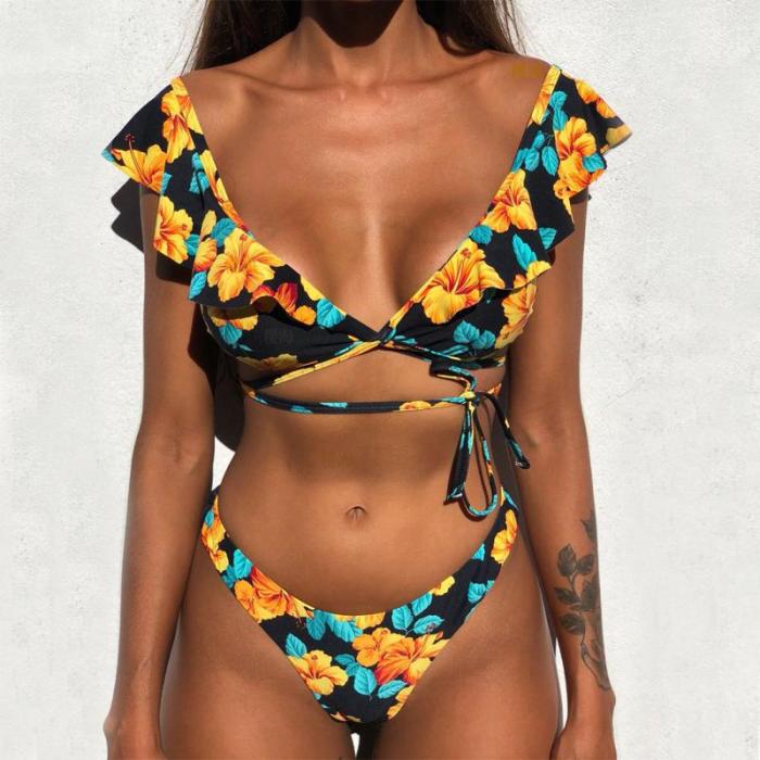 Rubylong 2019 Ruffles Bikini Women Sexy Vintage Swimsuit Brazilian Thong Bikini Set Female Retro Swimwear Push Up Bathing Suit