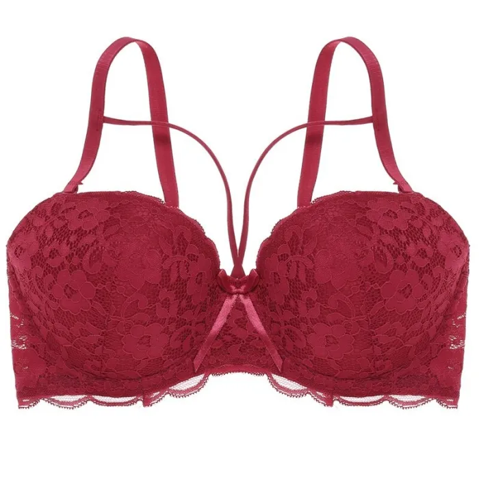 FINETOO Sexy Lace Bra Fashion Racerback Floral Bras For Women B C Cup Underwire Lingerie Bralette Female Bow Brallete Brassiere