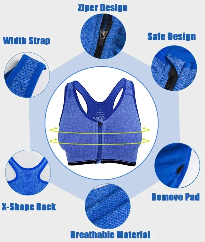 S-XXL Front Zipper Solid Sports Bra for Women Underwear Fitness Shirt Push Up Yoga Crop Top Bras  Athletic Vest Gym Sportswear