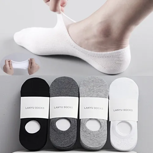 5Pair Fashion Happy Men Boat Socks Summer Autumn Non-slip Silicone Invisible Cotton Socks Male Ankle Sock slippers Meia