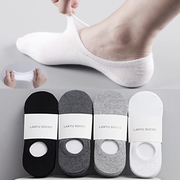 5Pair Fashion Happy Men Boat Socks Summer Autumn Non-slip Silicone Invisible Cotton Socks Male Ankle Sock slippers Meia