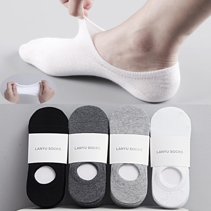 5Pair Fashion Happy Men Boat Socks Summer Autumn Non-slip Silicone Invisible Cotton Socks Male Ankle Sock slippers Meia