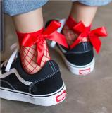 Fashion 2017 New Women Sexy Black Mesh Short Ankle Socks Christmas Girls Fishnet Socks With Cute Bow Ladies Socks 6 Colors