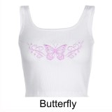 SEASONS Embroidery Butterfly Women Tank Tops Tees Summer Sleevless Casual Crop Top Ladies White Fashion Mini Vest 2020 ASVE80725