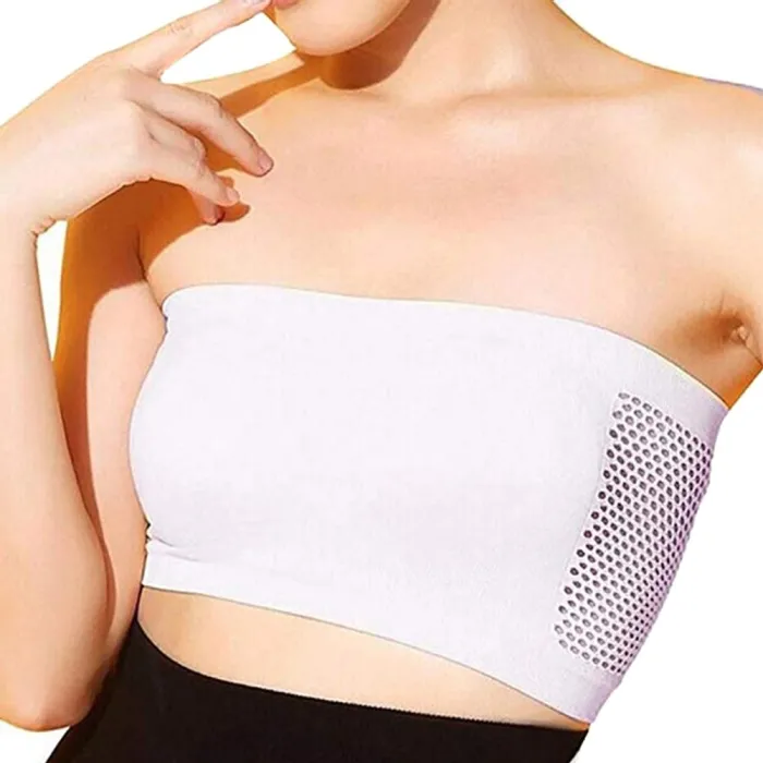 Women Seamless Tube Top Breathable Strapless Bandeau Bra Underwear without Pad ropped Hollow Stretch Layer Solid Strapless Bra