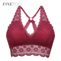 FINETOO Sexy Bralette Padded Bras For Women Transparent Wireless Bra Lace Intimates Lace Bralette Backless Brassiere Crop Tops