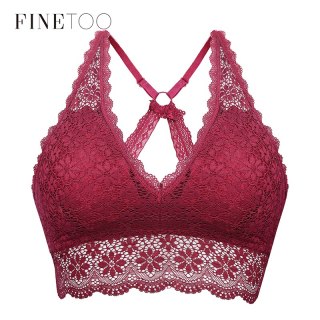 FINETOO Sexy Bralette Padded Bras For Women Transparent Wireless Bra Lace Intimates Lace Bralette Backless Brassiere Crop Tops