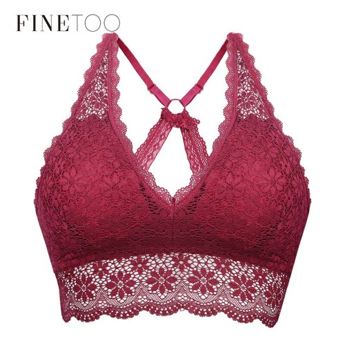 FINETOO Sexy Bralette Padded Bras For Women Transparent Wireless Bra Lace Intimates Lace Bralette Backless Brassiere Crop Tops