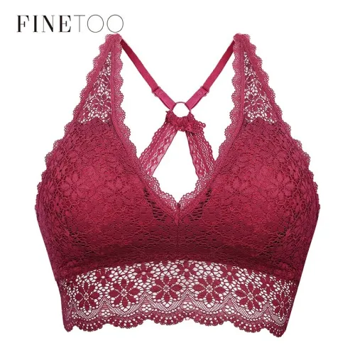 FINETOO Sexy Bralette Padded Bras For Women Transparent Wireless Bra Lace Intimates Lace Bralette Backless Brassiere Crop Tops