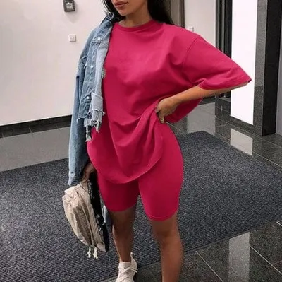 Women fashion casual solid two piece suit including belt New home loose Tops and Shorts suit 2020 Summer Tracksuit Lounge Wear