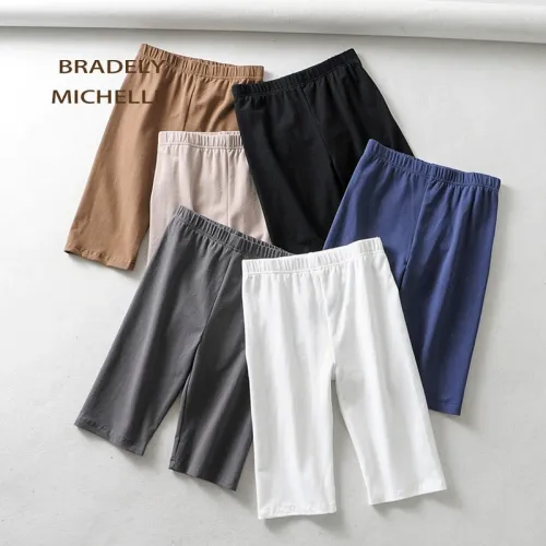 sexy women cotton high waist elastic pure color slim Knee-Length bikeshorts leggings female