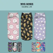 3pcs/Lot Teeth Purple SKULL Print Sock Cute Floral Socks Women Harajuku Art Socks Funny Cotton Kawaii Ankle Happy Socks White