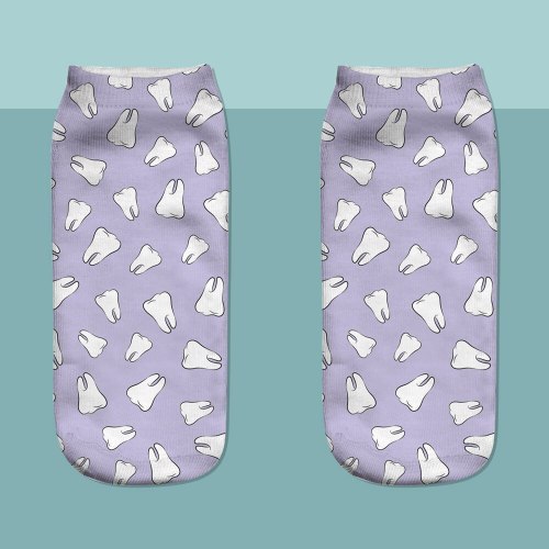 3pcs/Lot Teeth Purple SKULL Print Sock Cute Floral Socks Women Harajuku Art Socks Funny Cotton Kawaii Ankle Happy Socks White