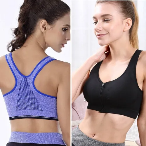 S-XXL Front Zipper Solid Sports Bra for Women Underwear Fitness Shirt Push Up Yoga Crop Top Bras  Athletic Vest Gym Sportswear