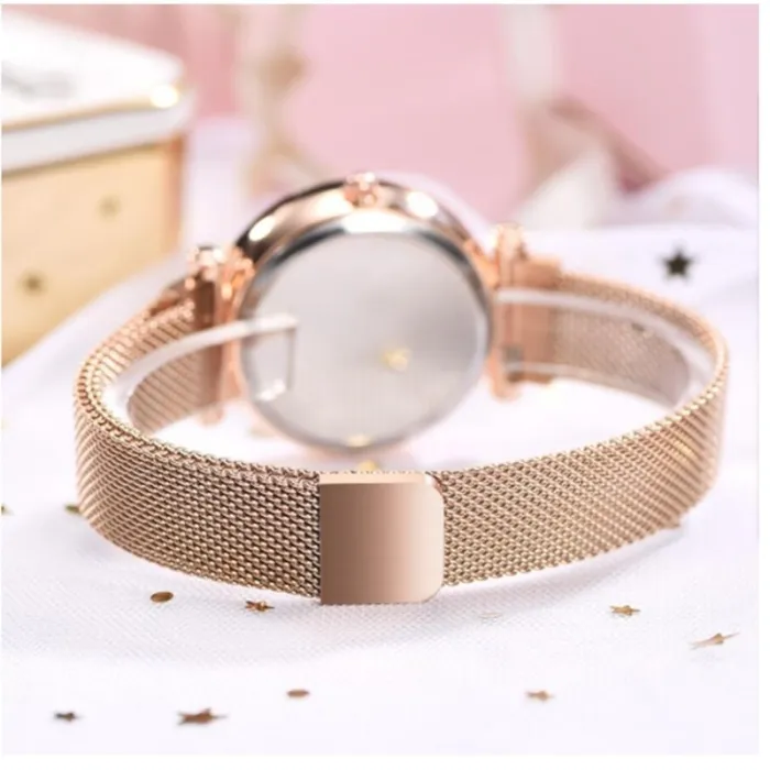 Women watch Fashion wild Starry sky numeral Milan Magnet Buckle Luxury Fashion Ladies Geometric Roman Numeral Quartz Watch