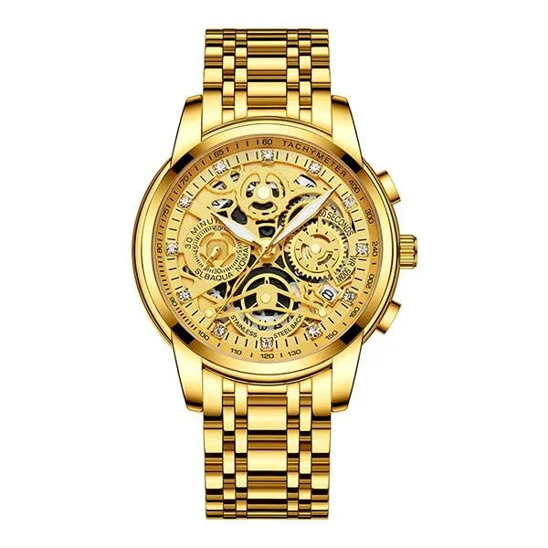 Masculino Sports Fashion Wristwatches Men's Gold Chronograph Luxury Quartz Watches Gold Men Wristwatch For Bussiness Man