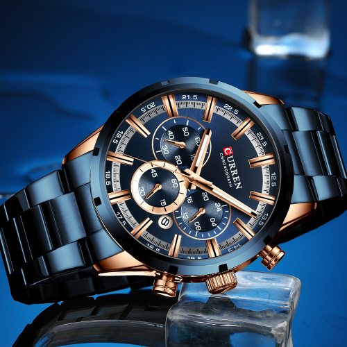 New Fashion Mens Watches with Stainless Steel Top Brand Luxury Sports Chronograph Quartz Watch Men