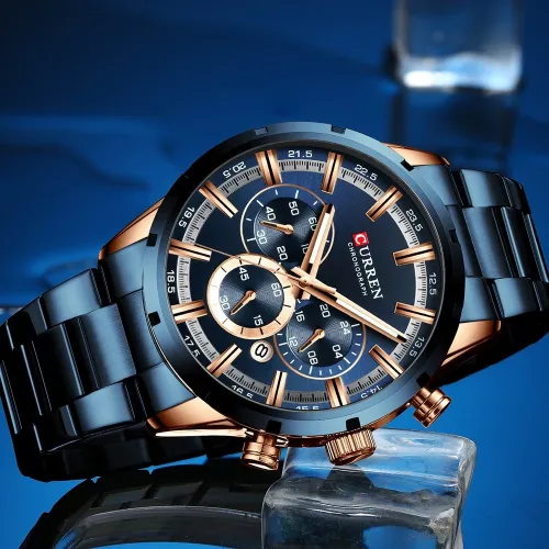 New Fashion Mens Watches with Stainless Steel Top Brand Luxury Sports Chronograph Quartz Watch Men