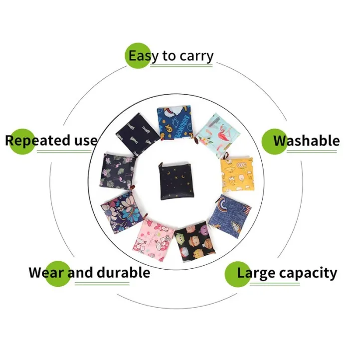 Folding Shopping Bag Eco Friendly Ladies Gift Foldable Reusable Tote Bag Portable Travel Shoulder Bag Small Size