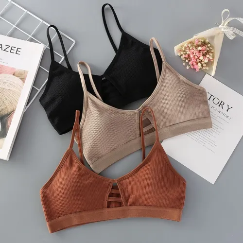 BEFORW Solid Color Sexy Hollow Bra Thin strap Push Up Bra Wire Free Seamless Underwear Women Slim Fit Cozy Thread Female Bras