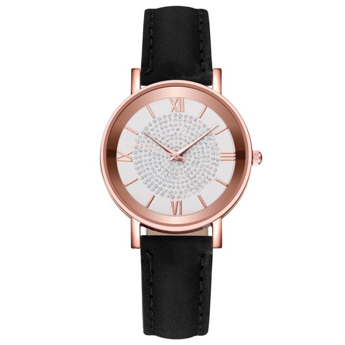 Dial Watches for Women Fashion Roman Scale Rhinestone Leather Ladies Quartz Watch Female Wrist Watch