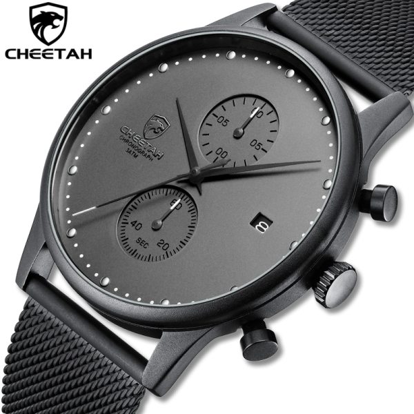 New CHEETAH Brand Men Watches Chronograph Quartz Watch Men Stainless Steel Waterproof Sports Clock Watches Business