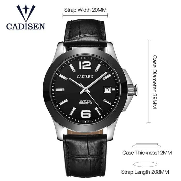 Watches Mens Automatic Mechanical Watch Wrist Japanese Movement Classic Black Leather Ceramic Wristwatch Man