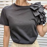 Minimalism Black White Ruffles Summer T Shirt Korean Japan Style Women Streetwear Casual Short Sleeve Top Tee Ladies Tshirt