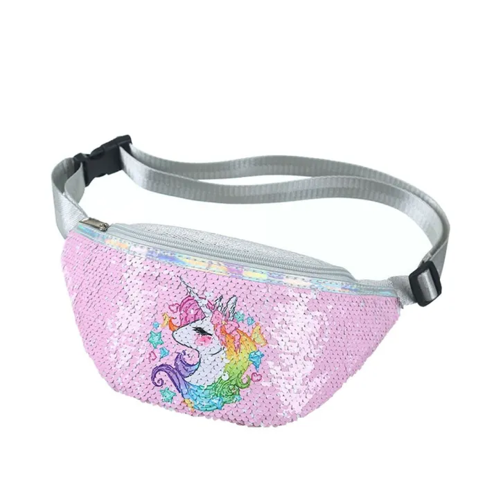 Sequins Printing  Unicorn Sequin Fashion Waist Bag Fanny Pack Children Cartoon Chest Bag Outdoor Travel Pocket Phone Pouch