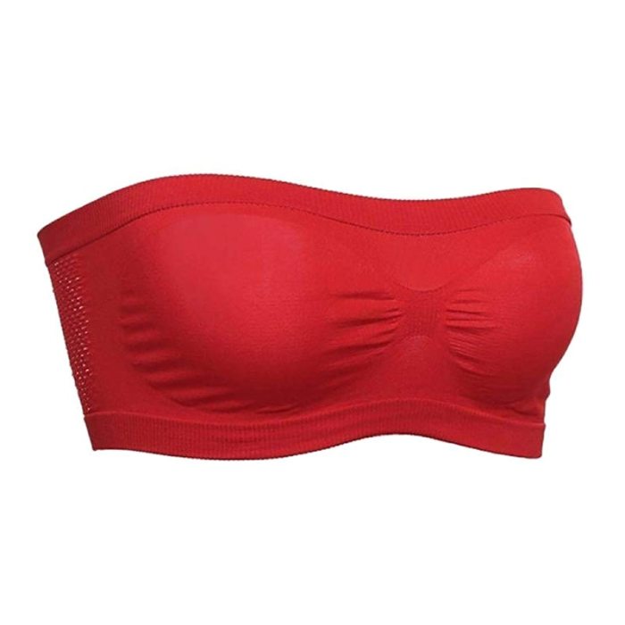 Women Seamless Tube Top Breathable Strapless Bandeau Bra Underwear without Pad ropped Hollow Stretch Layer Solid Strapless Bra