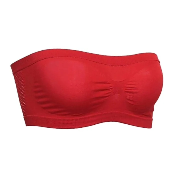 Women Seamless Tube Top Breathable Strapless Bandeau Bra Underwear without Pad ropped Hollow Stretch Layer Solid Strapless Bra