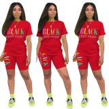 2019 Women new summer letter print short sleeve t-shirt knee length shorts suit two piece set sporting tracksuit outfit GL5249