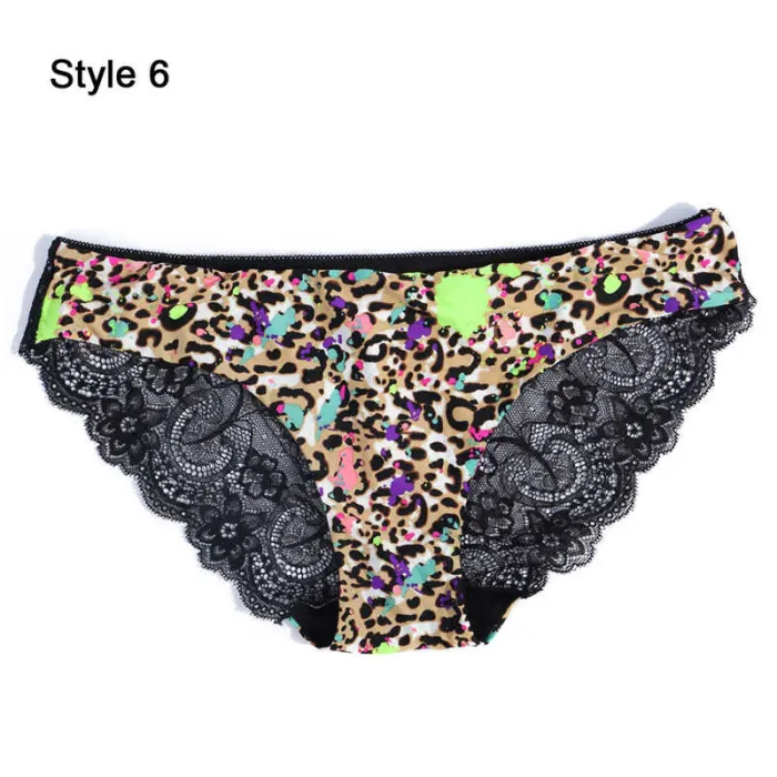 Fashion Women's Sexy Lace Panties Seamless Underwear Briefs Leopard Ice Silk for Girls Bikini Cotton Crotch Transparent Lingerie