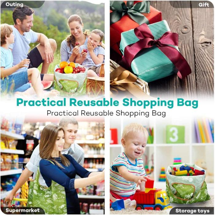 Reusable Shopping Bags Foldable Large Size Shopping Bags Totes Heavy Duty Washable Cloth Grocery Bags Eco-Friendly Ripstop