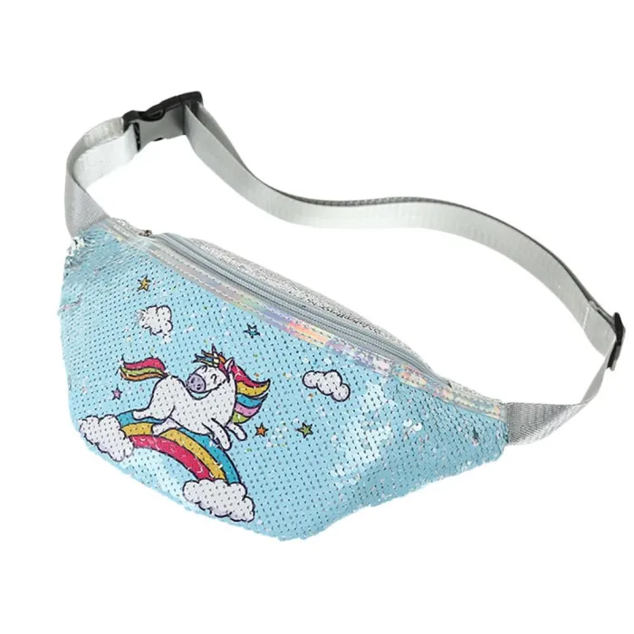 Sequins Printing  Unicorn Sequin Fashion Waist Bag Fanny Pack Children Cartoon Chest Bag Outdoor Travel Pocket Phone Pouch