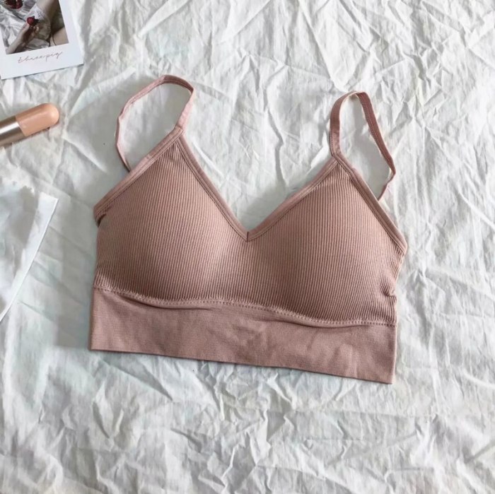 Women V Neck Rib Seamless Bra with Cross Back Crop Top