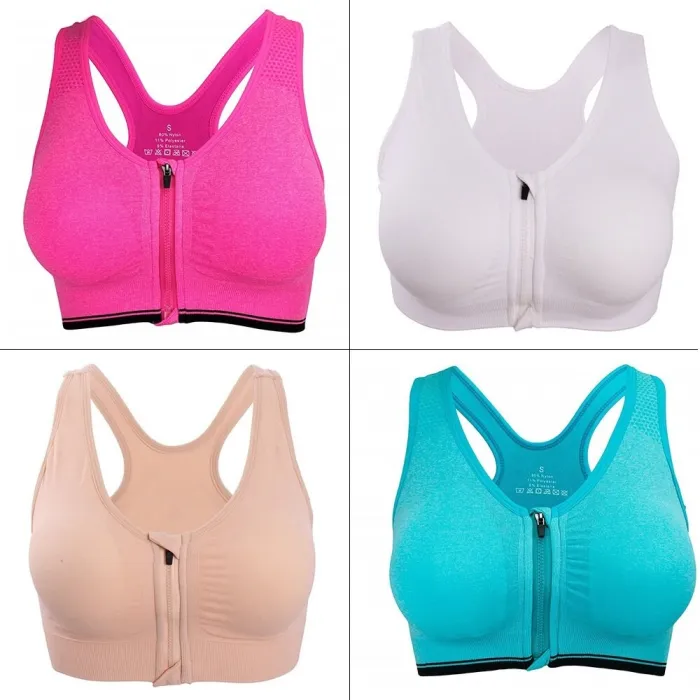 S-XXL Front Zipper Solid Sports Bra for Women Underwear Fitness Shirt Push Up Yoga Crop Top Bras  Athletic Vest Gym Sportswear
