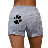 New Summer Fast Drying Drawstring cat paw print shorts Lace Up High Waist Elastic Cotton Short Women Beach Casual Sport Shorts