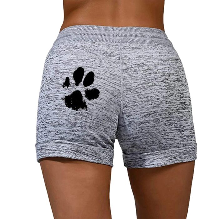 New Summer Fast Drying Drawstring cat paw print shorts Lace Up High Waist Elastic Cotton Short Women Beach Casual Sport Shorts