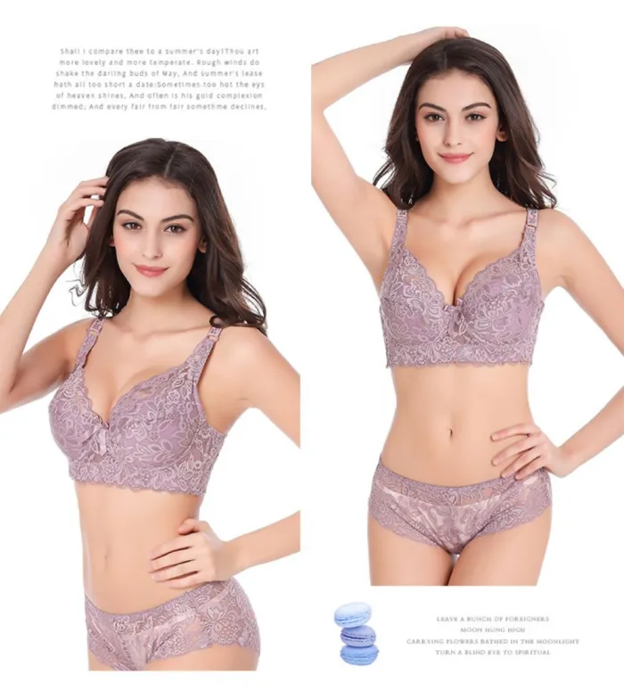 2020 Sexy Full Lace Women's Bras Push Up Coverage Flower Adjustable  Intimates Bowknot Underwear Plus Size