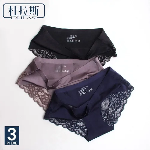 Sexy Lace Panties Seamless Women Underwear Nylon Silk  Briefs Intimates Bikini Cotton Lingerie Amazing Briefs DULASI 3 pcs set