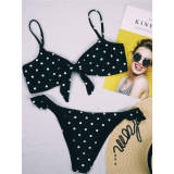 2020 Sexy Blue Bow Polka Dot Bikini Women Swimwear Female Swimsuit Two-piece Bikini set Brazilian Bather Bathing Suit Swim V1672