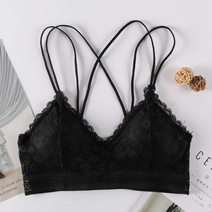 French women's lace sexy lace bra seamless deep V lace thin wireless bra triangle cup underwear sexy female underwear soft bra