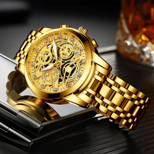 Masculino Sports Fashion Wristwatches Men's Gold Chronograph Luxury Quartz Watches Gold Men Wristwatch For Bussiness Man