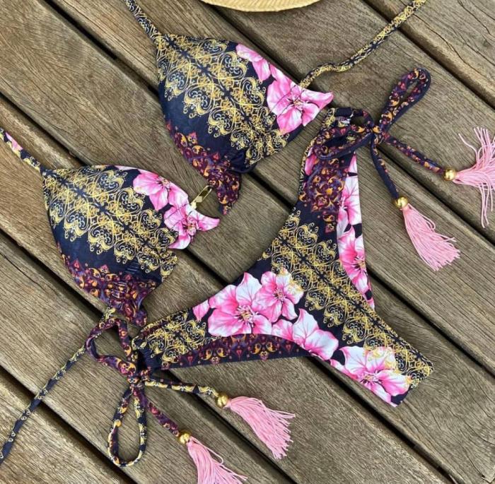 2020 Sexy Bandeau Bikini Print Women's Two-Piece Swimsuit Bikini One Shoulder Swimwear Brazilian Set