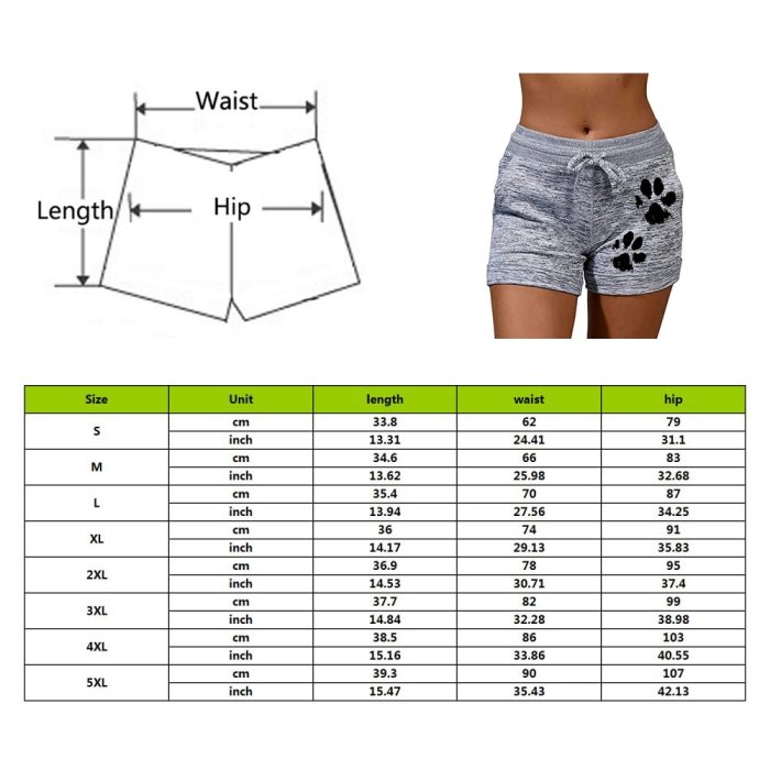 New Summer Fast Drying Drawstring cat paw print shorts Lace Up High Waist Elastic Cotton Short Women Beach Casual Sport Shorts