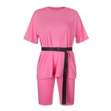Rapwriter Solid Summer Oversized Tshirt And Shorts Two Piece Set Women Slim Shorts Long Tee Shirt Outfits Femme Biker Track Suit